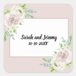 Adesivo Quadrado Casamento de Rosa de Madeira Rosa Suave Floral Aqu