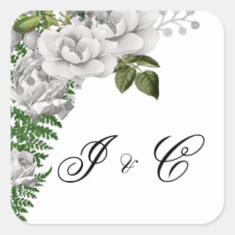 Adesivo Quadrado Casamento de Rosas Brancas e Ferns