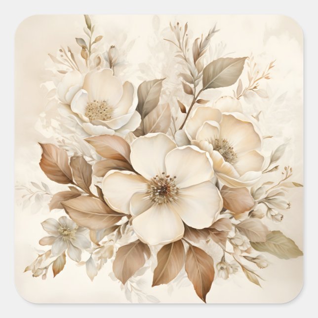 Adesivo Quadrado Casamento de Rosas Castanhas Monocromáticas (Frente)