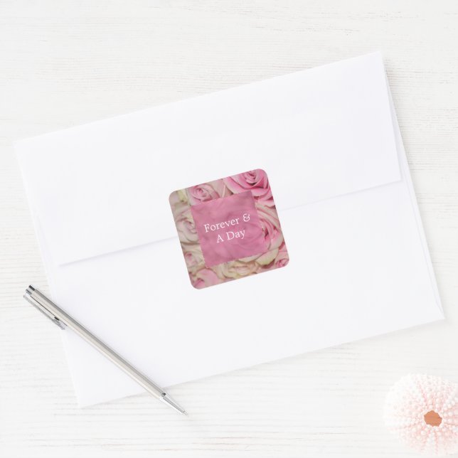 Adesivo Quadrado Casamento de Rosas de Creme Rosa Romântica (Envelope)