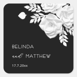 Adesivo Quadrado Casamento de Rosas Flores 3D Preto e Branco 