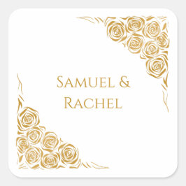 Adesivo Quadrado Casamento de Rosas Ouros Desenhados Manuscritos