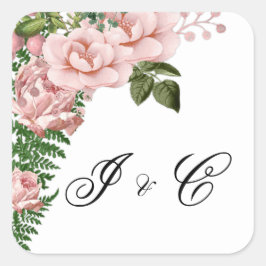 Adesivo Quadrado Casamento de Rosas Rosa e Ferns