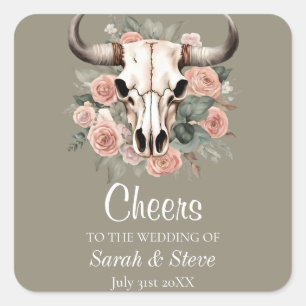 Adesivo Quadrado Casamento de Sábado de Crânio Floral de Boho Ocide