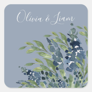 Adesivo Quadrado Casamento de Script Moderno com Cor de Água Flora