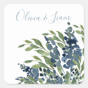 Adesivo Quadrado Casamento de Script Moderno com Cor de Água Flora