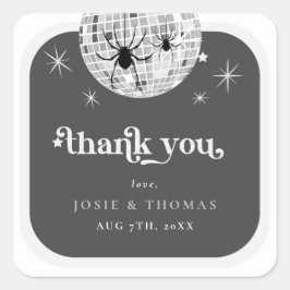 Adesivo Quadrado Casamento de Spiders e Bola de Disco Retro Hallowe