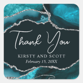 Adesivo Quadrado Casamento de Teal e Silver Faux Glitter Agate