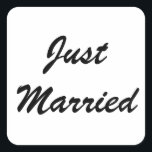 Adesivo Quadrado Casamento de Texto de Script Personalizado de Novo<br><div class="desc">Costume simples e legal em preto perfeito para casamentos! Você pode alterar o texto e alterar as cores e a fonte também!</div>