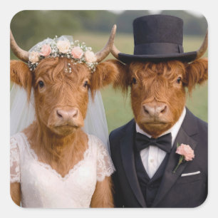 Adesivo Quadrado Casamento de Vacas das Terras Altas Escocesas