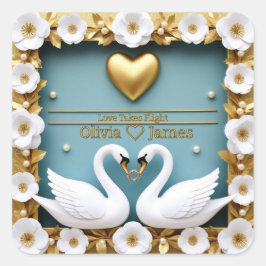 Adesivo Quadrado Casamento do Cisne Azul Nomes Personalizados Estil