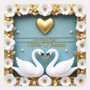 Adesivo Quadrado Casamento do Cisne Azul Nomes Personalizados Estil
