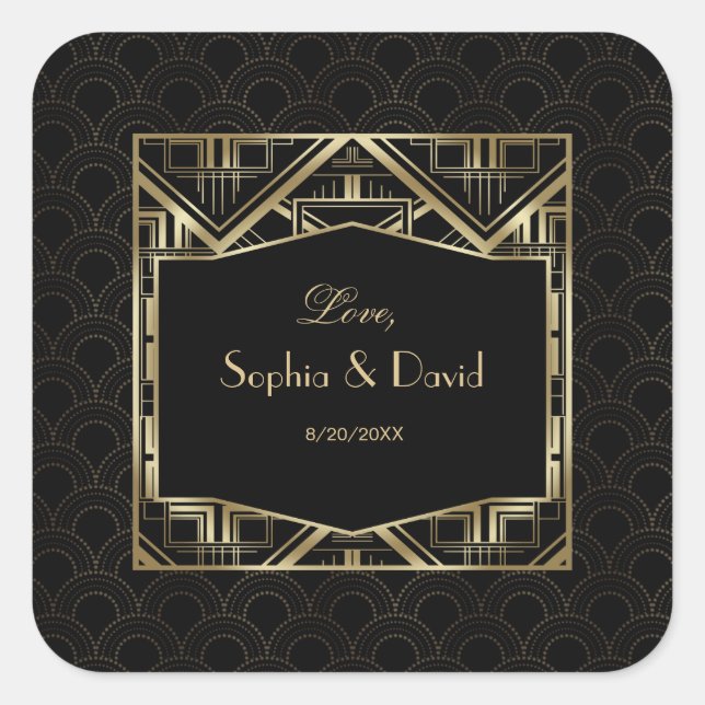 Adesivo Quadrado Casamento do estilo Dourado Gatsby Art Deco (Frente)