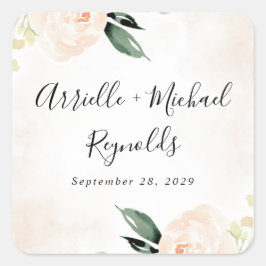 Adesivo Quadrado Casamento do Jardim de Champanhe Floral Elegante B