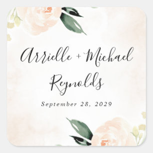Adesivo Quadrado Casamento do Jardim de Champanhe Floral Elegante B