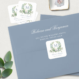 Adesivo Quadrado Casamento do Monograma de Derrame Floral de Script