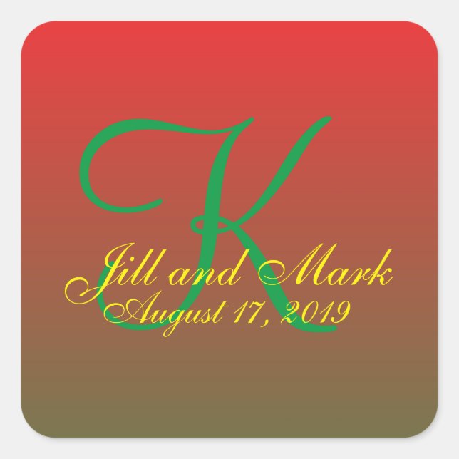 Adesivo Quadrado Casamento do Monograma do Orçamento Vermelho Elega (Frente)