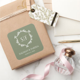 Adesivo Quadrado Casamento do Monograma do Paixão Verde e Branco