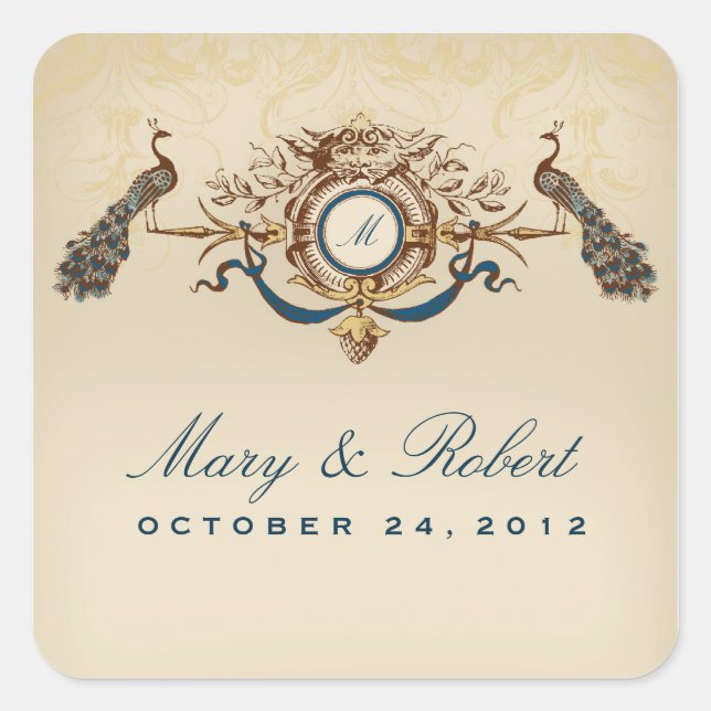 Adesivo Quadrado Casamento do tema Peacock (Frente)