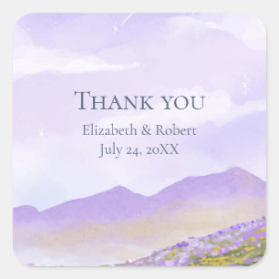Adesivo Quadrado Casamento dos Campos da Montanha da Noite Lilac Ob