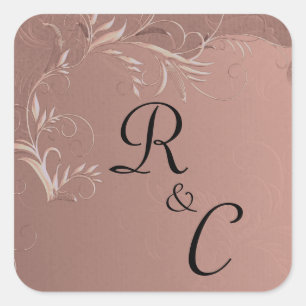 Adesivo Quadrado Casamento Dourado cor-de-rosa elegante Monogrammed