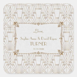 Adesivo Quadrado Casamento Dourado da Fleur-de-Lis Art Deco White 2