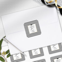 Adesivo Quadrado Casamento Dourado de Frame de Stripe Negra Elegan