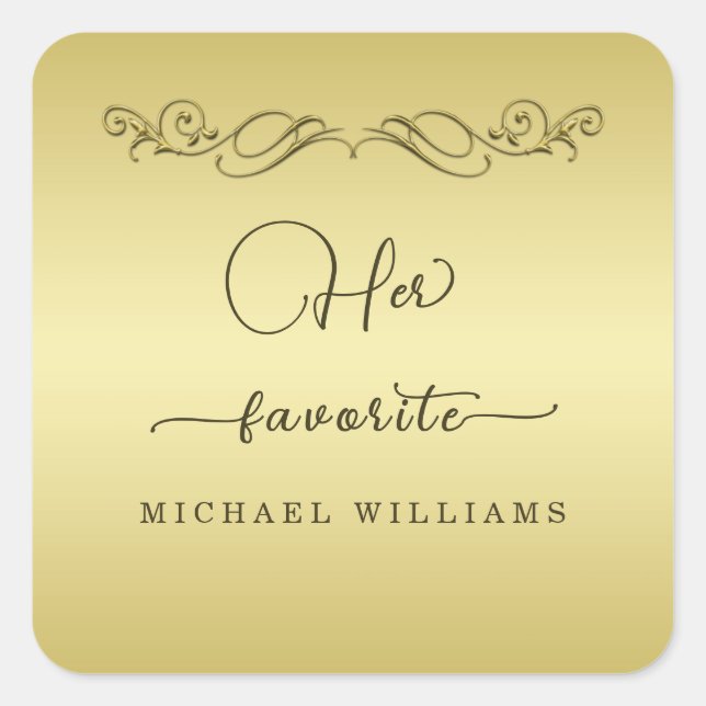 Adesivo Quadrado Casamento Dourado de luxo elegante (Frente)