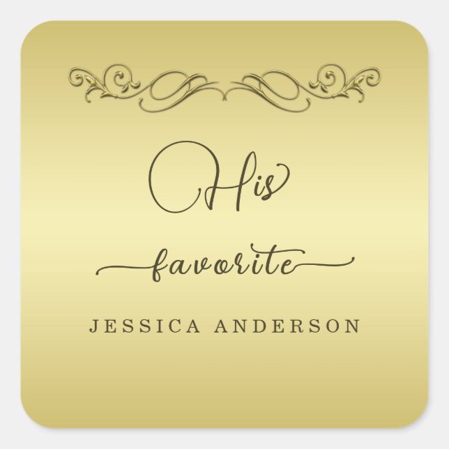 Adesivo Quadrado Casamento Dourado de luxo elegante (Frente)