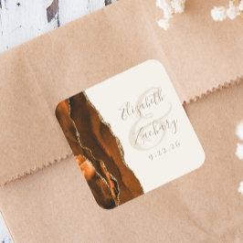 Adesivo Quadrado Casamento Dourado de marfim com Agata Laranja Quei