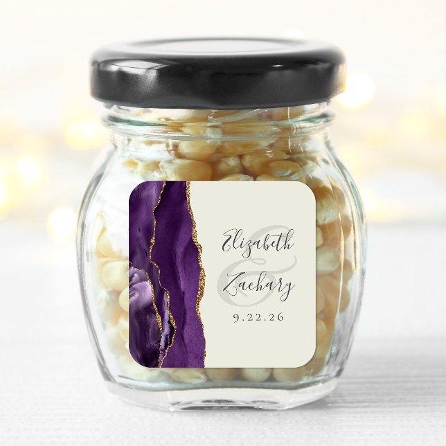Adesivo Quadrado Casamento Dourado de marfim com roxo de Script Geo (Criador carregado)