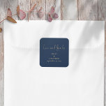 Adesivo Quadrado Casamento Dourado de Obrigados de Amor Elegante<br><div class="desc">Elegante Obrigados De Amor Roteiro Marinho Casamento Dourado. O amor & Obrigados e o Sr. & Mrs. está em um script moderno de escrita manual e personaliza facilmente com seus nomes e data de casamento.</div>