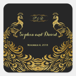 Adesivo Quadrado Casamento Dourado de Peacock Real Burgundy