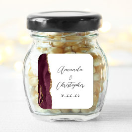 Adesivo Quadrado Casamento Dourado de Script Agate Burgundy