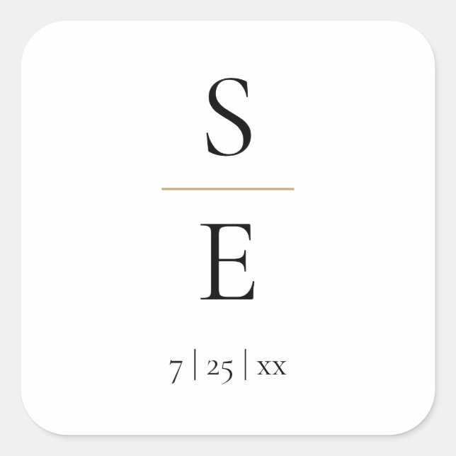 Adesivo Quadrado Casamento Dourado do Monograma Elegante Simples (Frente)