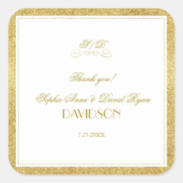 Adesivo Quadrado Casamento Dourado e Branco Elegante