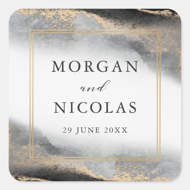 Adesivo Quadrado Casamento Dourado e negro de opulência legante (Frente)
