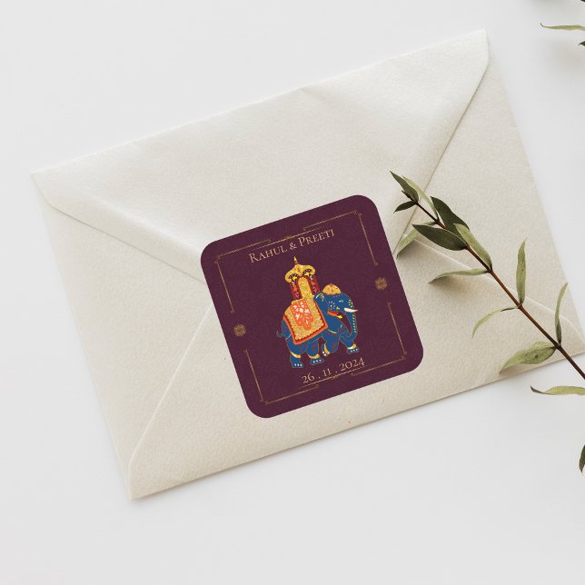 Adesivo Quadrado Casamento Dourado Elegante Vermelho Mandala Indian (Elegant Vibrant Red Gold Mandala Indian Wedding Square Sticker)