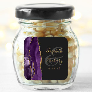 Adesivo Quadrado Casamento Dourado Escuro Roxo do Script Geode Agat