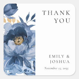 Adesivo Quadrado Casamento Dourado Floral Azul-Sujo