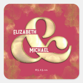Adesivo Quadrado Casamento Dourado Magenta Cor-de-Rosa Cor-de-Obra