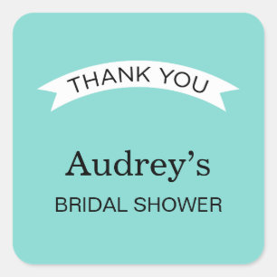 Adesivo Quadrado Casamento Elegante Aqua Blue Chá de panela Obrigad