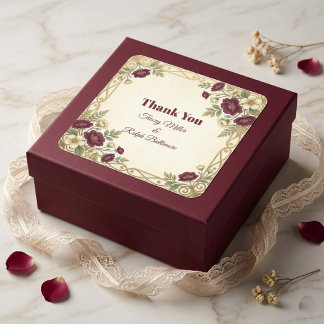 Adesivo Quadrado Casamento Elegante Art Nouveau Dourado e Florais d