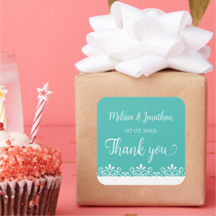 Adesivo Quadrado Casamento Elegante Branca Branca de Noiva Obrigado