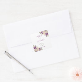 Adesivo Quadrado Casamento Elegante com Rosa Roxa e Marfim