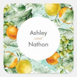 Adesivo Quadrado Casamento Elegante de cor d'água floral e Fruta