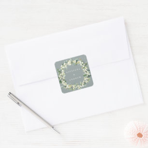 Adesivo Quadrado Casamento Elegante de Morango Verde+Eucalyptus Wre