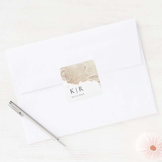 Adesivo Quadrado Casamento Elegante Dourado Faux Foil Texturizado (Envelope)
