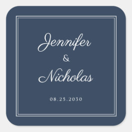 Adesivo Quadrado Casamento Elegante em Azul Marinho com Letra