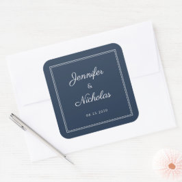 Adesivo Quadrado Casamento Elegante em Azul Marinho com Letra